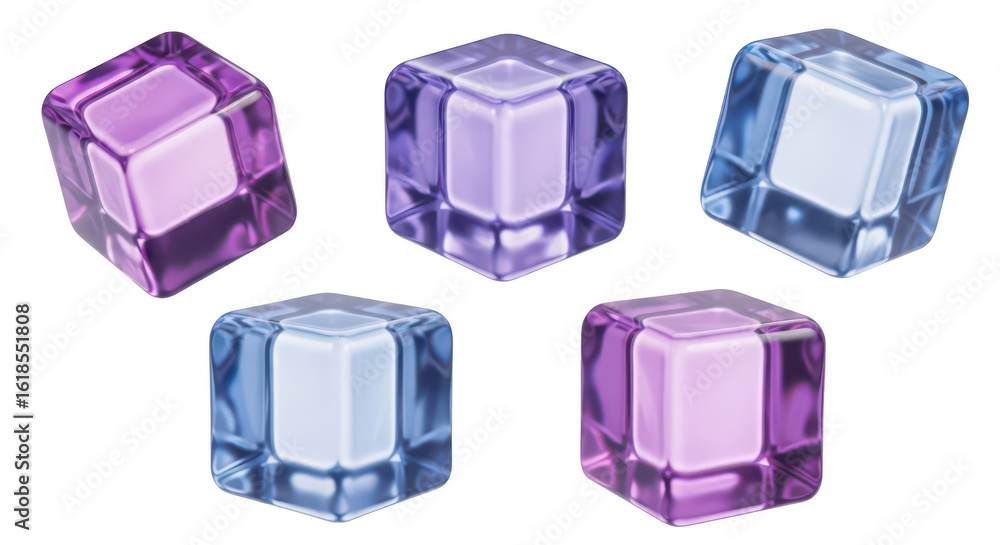 Poster colorful translucent cubes arranged on white creating a collection for design illustrating a concept