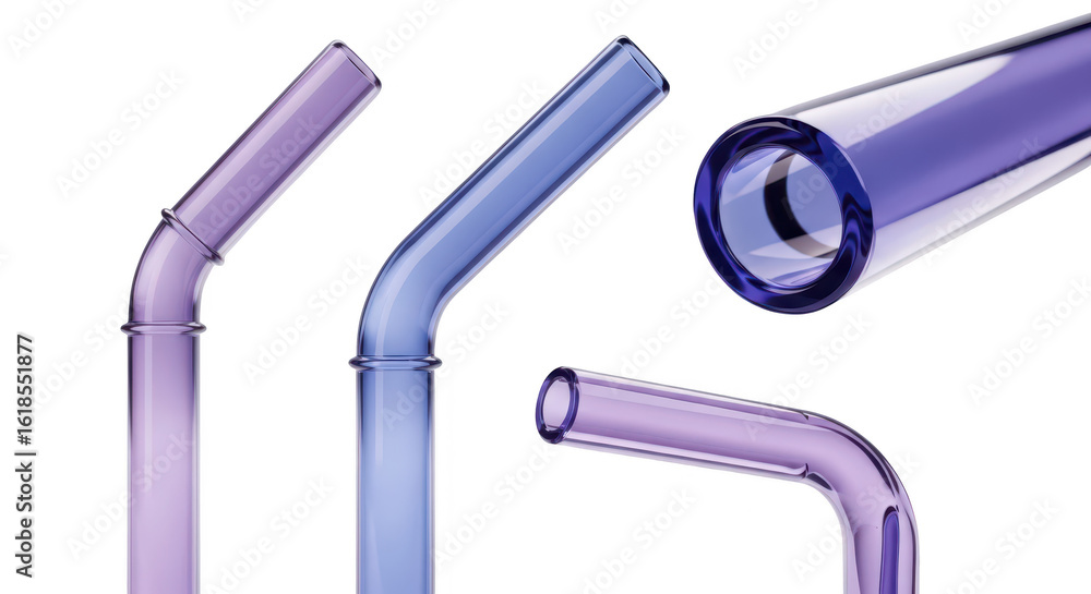 Poster close-up of colorful glass drinking straws various angles in a studio environment with a blurred bac
