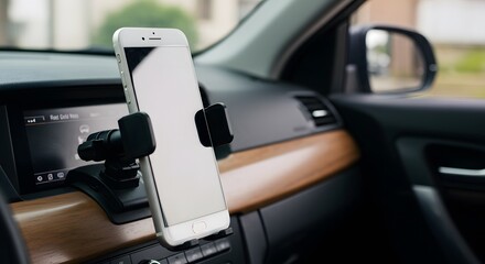 App driver setup with mounted smartphone on car dashboard