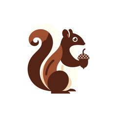 Playful squirrel holding an acorn, set against a soft, neutral background, ideal for nature themes