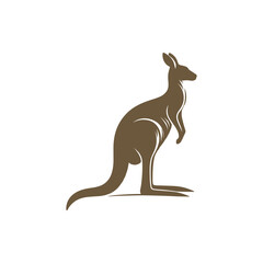 Silhouette of a kangaroo standing upright against a plain background, showcasing its form