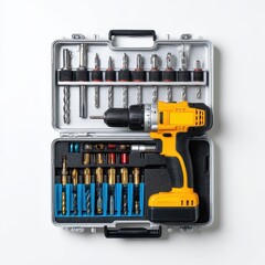 A tool kit with a drill and a drill