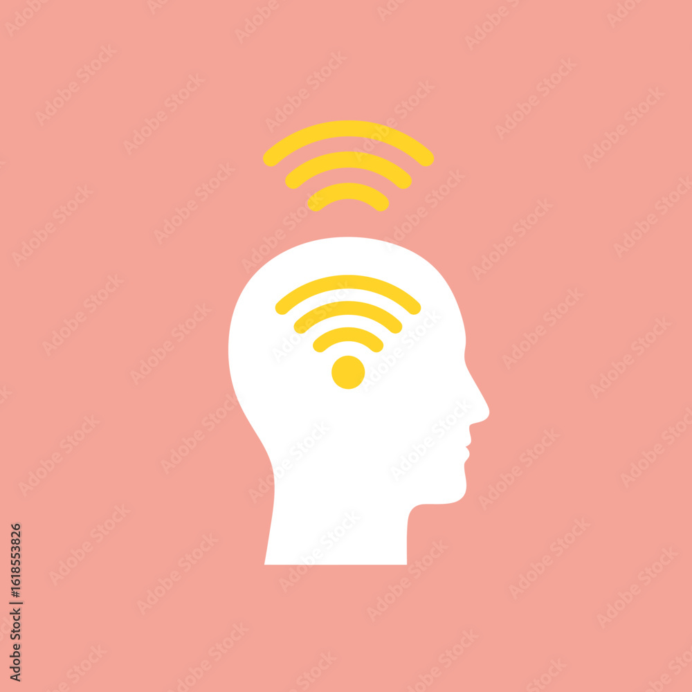 Poster silhouette of a human head with a wifi signal emanating from it, representing connectivity and thoug