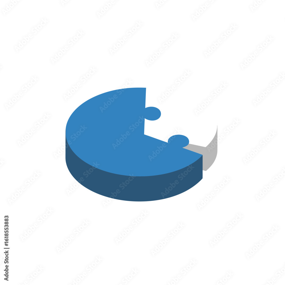 Aufkleber isometric view of a pie chart with a missing jigsaw piece, representing completion.