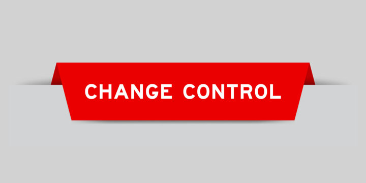 Red color inserted label with word change control on gray background