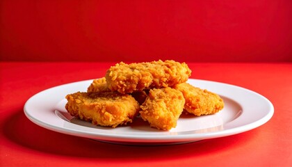 Crispy Golden Chicken Nuggets on Red