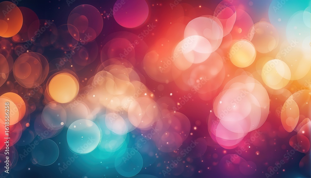 Poster a vibrant and dreamy bokeh background features overlapping circles of warm and cool colors blending 