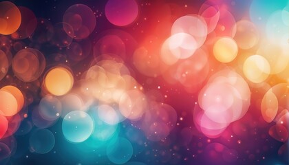 a vibrant and dreamy bokeh background features overlapping circles of warm and cool colors blending from deep blues and teals to oranges, pinks, and yellows.