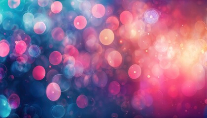 a vibrant and dreamy abstract background featuring overlapping circles of pink, blue, and yellow light creating a bokeh effect.