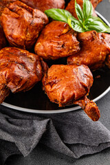 Knuckle smoked meat cooked ham roulka fresh shank delicious gourmet food background on the table rustic food top view copy space