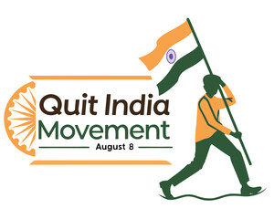 Quit India Movement illustration isolated background, indian flag