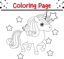 Unicorn coloring book page for children