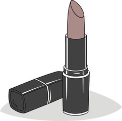 Vector art of a pair of nude lipsticks, one standing and one lying down