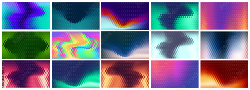 Aufkleber fractal glass gradient backgrounds set with neon ribbed light pattern. vibrant abstract design in pu