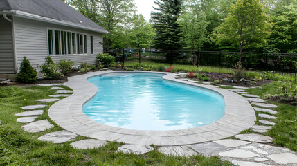 Modern Swimming Pool With Stone Patio Backyard