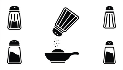 Salt Shaker Icon Set in Flat Black Style for Cooking and Kitchen Design