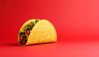 Classic Hard Shell Taco on Red Background