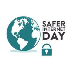 Vector art of safer internet day with globe and lock icon