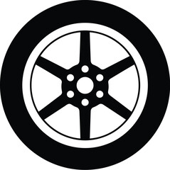 Obraz premium Vector illustration of a black car wheel with a silver rim isolated on a white background