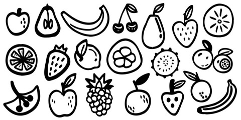 A collection of various fruits hand-drawn vector set. Vector illustration.