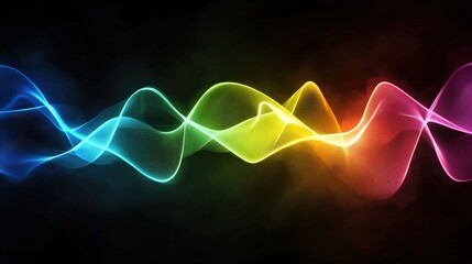 Abstract Representation of Colorful Waves in Motion with Different Bright Shades of Blue, Yellow, Green, and Pink on a Dark Background for Creative Elements
