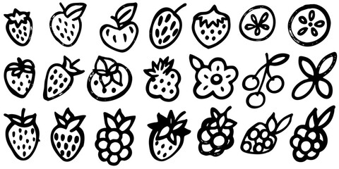Berries hand-drawn vector set. Simple abstract berries silhouette set for nature black paint art. Vector illustration.