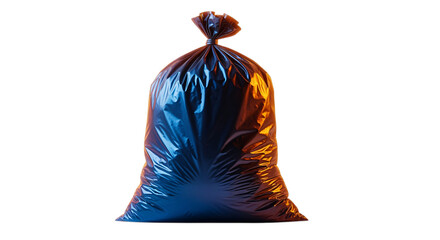 Full black garbage bag tied at the top isolated on transparent background