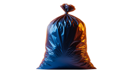 Full black garbage bag tied at the top isolated on transparent background
