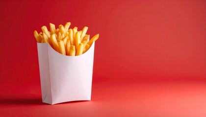 Golden French Fries in White Box on Red