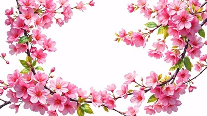 Fototapeta premium Delicate pink cherry blossoms create a beautiful floral border, signaling the arrival of spring's vibrant bloom