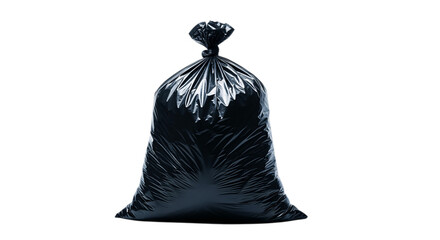 Full black trash bag tied closed isolated on transparent background