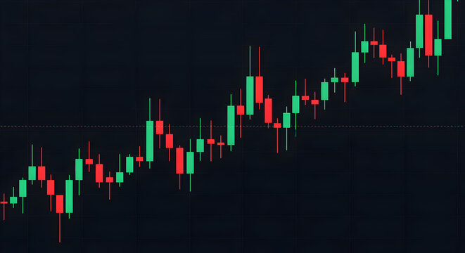 Stock Market Chart Featuring Red and Green Candlesticks Displayed Over a Dark Background For Finance Visualization - Powered by Adobe