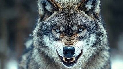 Fototapeta premium Close-up of a fierce gray wolf's face.