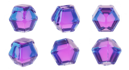 3D-rendered clear colorful geometric gems melting in a white studio used for design and abstract visual concepts