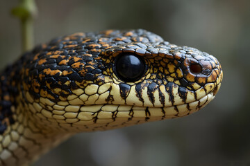 Fototapeta premium Close-up of a Snake Head with Detailed Scales and Black Eye
