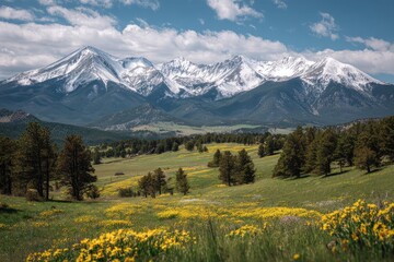 Mountain vista with wildflowers