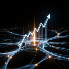Naklejka premium Abstract illustration of an upward trending chart on a neural network background signifying growth and success in technology and finance