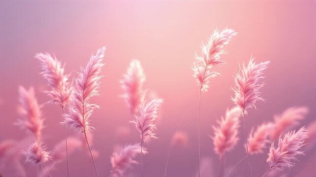Serene Sunset: Gentle Pampas Grass Swaying in Soft Pink Light