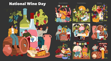 National Wine Day. Flat Vector Illustration