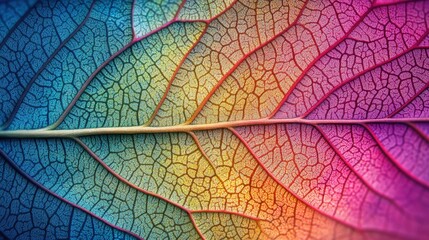 Fototapeta premium Colorful close-up of a leaf showcasing intricate veins (1)