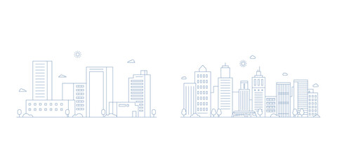 Cityscape line art illustration. Urban landscape in monochrome line art style. Vector illustration © 7AM