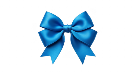 Illustration of a shiny blue ribbon bow isolated on transparent background