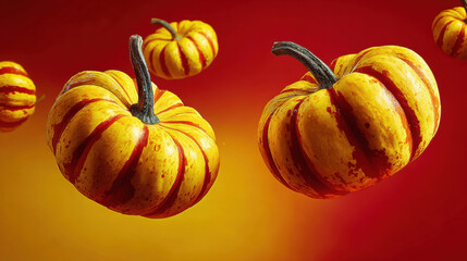 Halloween pumpkins floating in mid-air, clean soft background, Halloween theme. 3d illustration