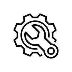 Cogwheel and wrench icons. Manufacturing symbol. Containing Operation, process, Service, Cog wheel, Gear wheel, tool, maintenance, repair, wrench signs vector illustration.