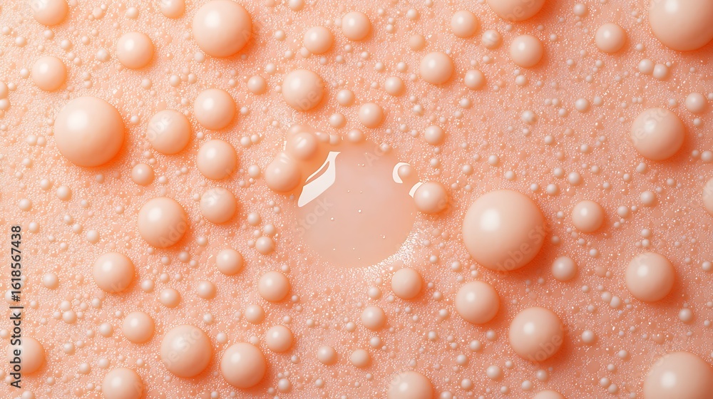 Poster a close-up image featuring soft, rounded bubbles on a peach-colored surface, evoking a sense of calm