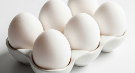 Illustration of six white eggs in a carton isolated on white background