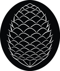 Detailed Pine Cone Illustration on Black Background silhouette