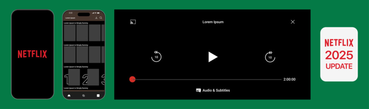 Netflix user interface templates. iPhone 16 Pro Max with Netflix mockup.