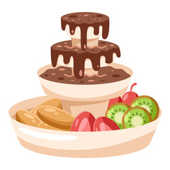 This Chocolate fondue illustration is suitable for Sweet Foods, Chocolate Lovers, Dessert Lovers, etc.