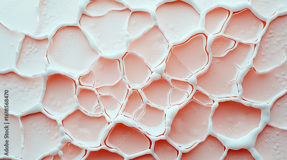 Poster an abstract close-up of interconnected bubbles with a soft pink background, showcasing a delicate te
